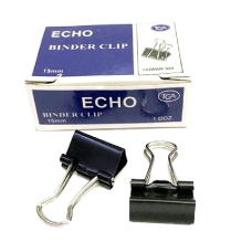 Біндер затискач для паперу 15мм 12шт чорний металевий офісний канцелярський “Echo“ KNZ