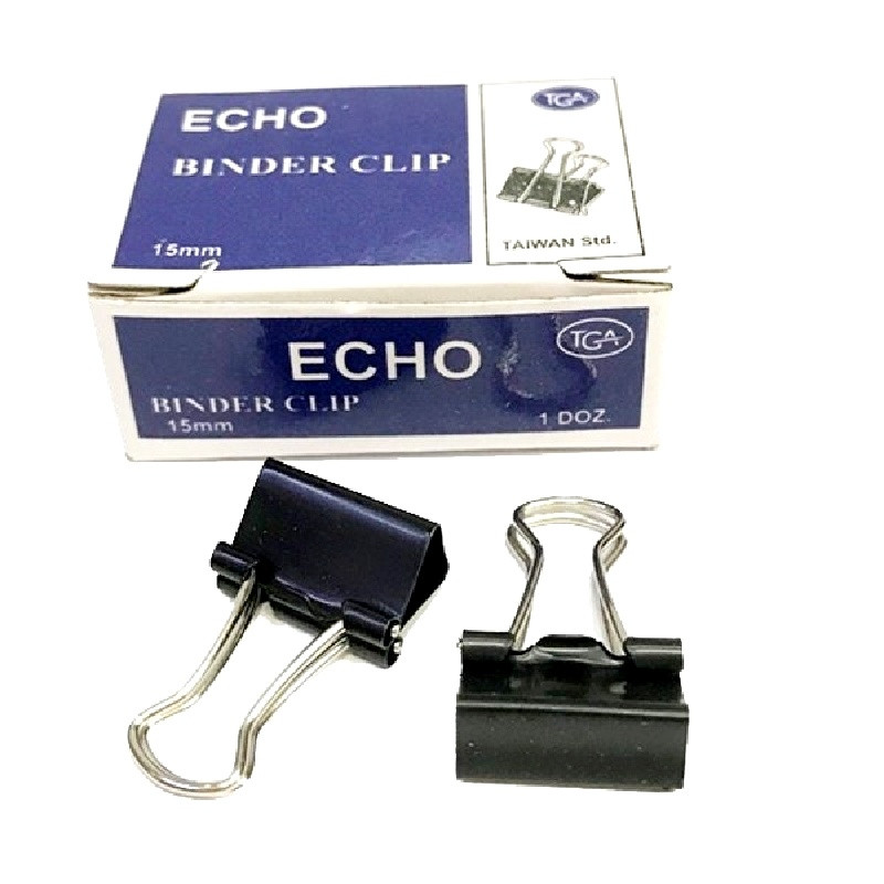 Біндер затискач для паперу 15мм 12шт чорний металевий офісний канцелярський “Echo“ KNZ Біндер затискач для паперу 15мм 12шт чорний металевий офісний канцелярський “Echo“ KNZ