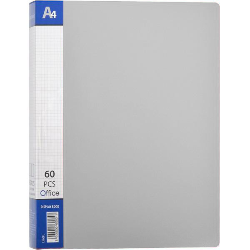 Папка пластикова А4 з 60 файлами, дисплей-книжка на 60 файлів для паперів “С“ Сіра KNZ