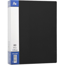 Папка пластикова А4 з 80 файлами, дисплей-книжка на 80 файлів для паперів “С“ Чорна KNZ