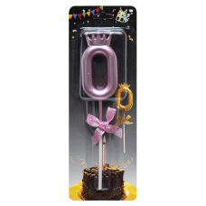 Свічка-цифра “0“ з короною 5,5см РОЖЕВА JY-1064 KNZ