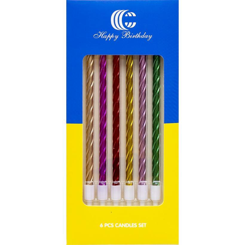 Набір свічок для торта 6шт спіраль, кольорові “С“ KNZ