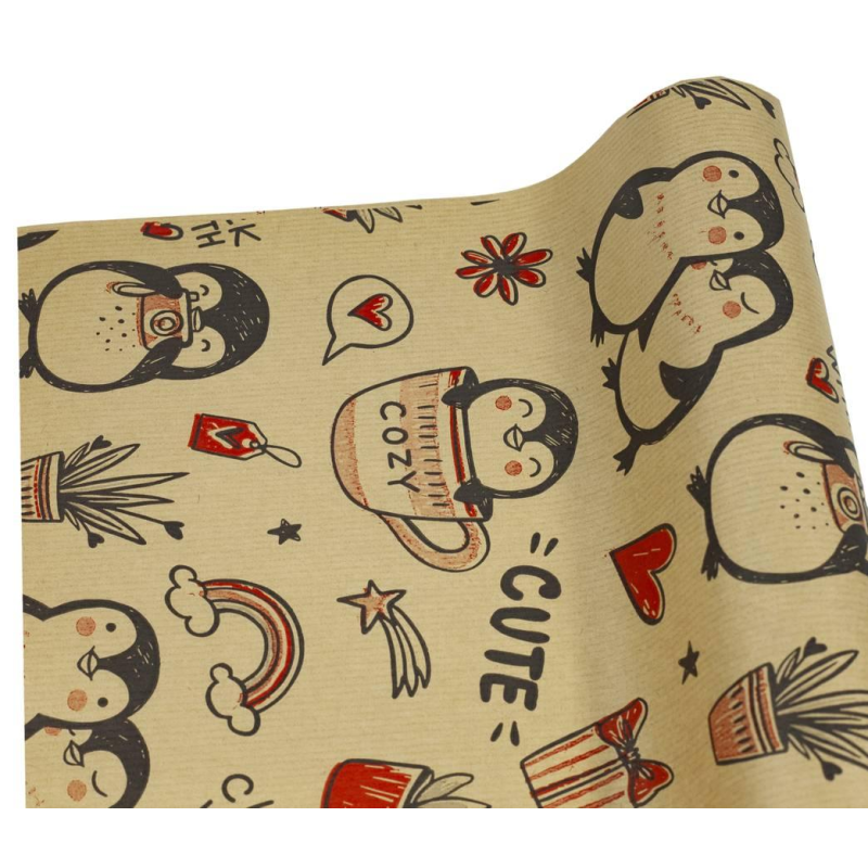 Папір двосторонній для подарунків 0,7х7м пінгвінят Unison Пт 864.8 KNZ