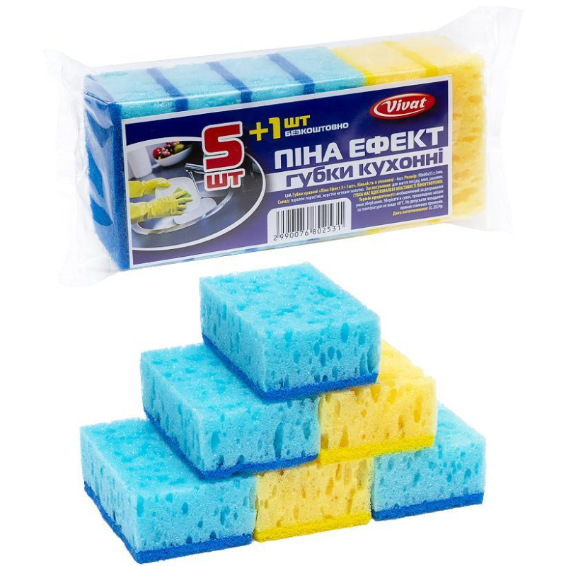 Губка для миття посуду “Vivat - Піно Ефект“ 5+1 штук, 9*6*3,5 см KNZ