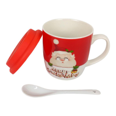 Чашка керамічна 350мл “Санта Клаус“ із силіконовою кришкою, ложкою, 4 види QF-832-B KNZ