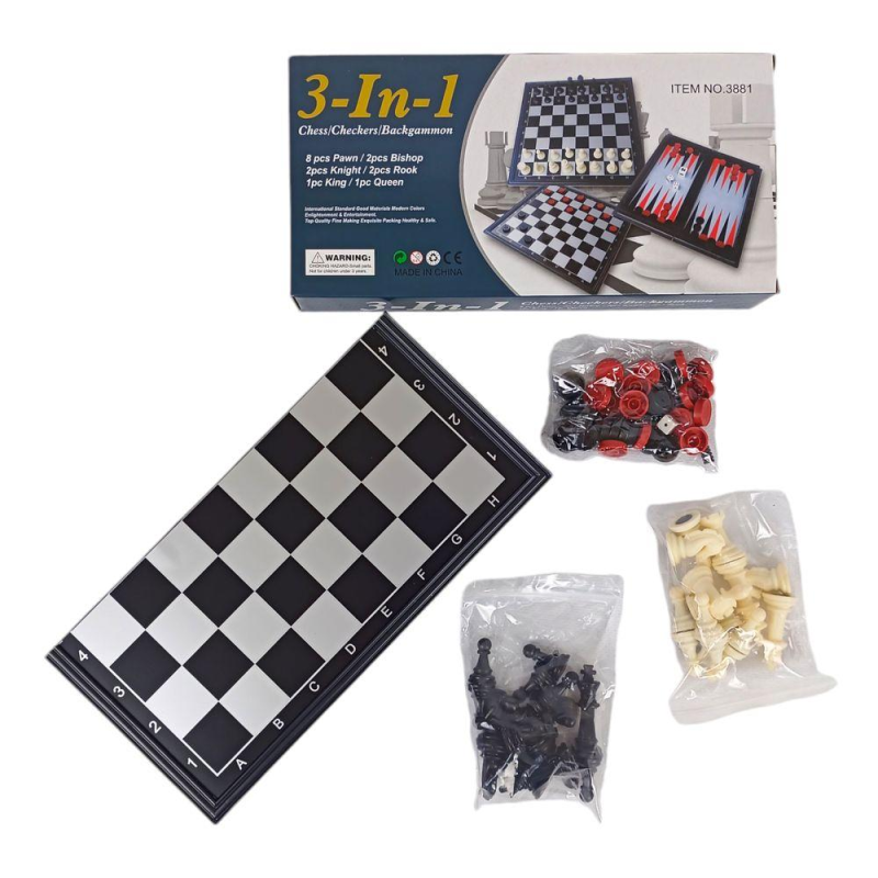 Набір ігор -3 в 1-“Шахмати, шашки, нарді“ з магнітом 24,5 х 12,5 см 3881 KNZ