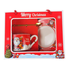 Чашка керамічна із блюдцем 250мл “Санта Клаус з ялинкою“ в подарунковому пакеті HM-306-B-1 KNZ
