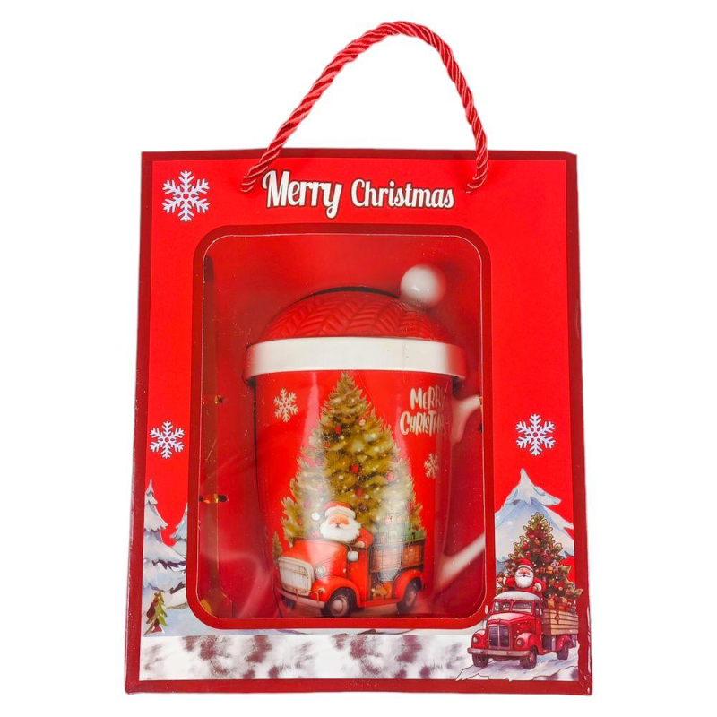 Чашка керамічна 350мл “Новорічна“ з кришкою, ложкою, в подарунковому пакеті, 4 види HM-320-B KNZ