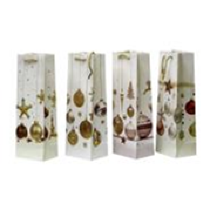 Пакет подарунковий новорічний під пляшку, 4 дизайни, 210g, 35 х 12 х 9 см 2606 KNZ