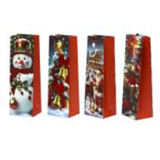 Пакет подарунковий новорічний під пляшку, 4 дизайни, 210g, 35 х 12 х 9 см 2626 KNZ