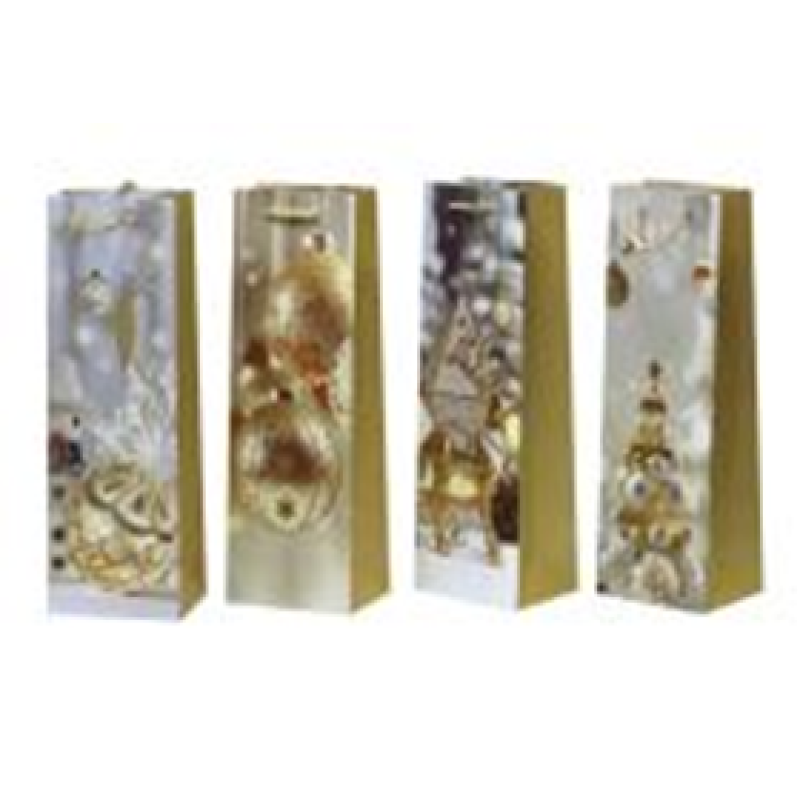 Пакет подарунковий новорічний під пляшку, 4 дизайни, 210g, 35 х 12 х 9 см 2604 KNZ