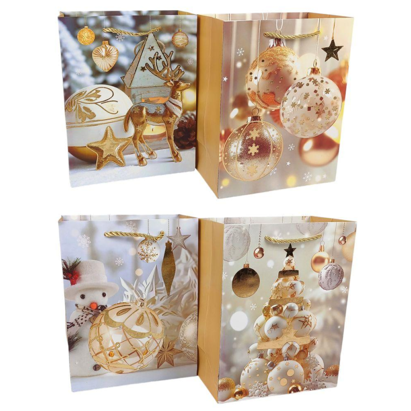 Пакет подарунковий новорічний 30 х 42,5 х 12см 4 дизайну 2604L KNZ