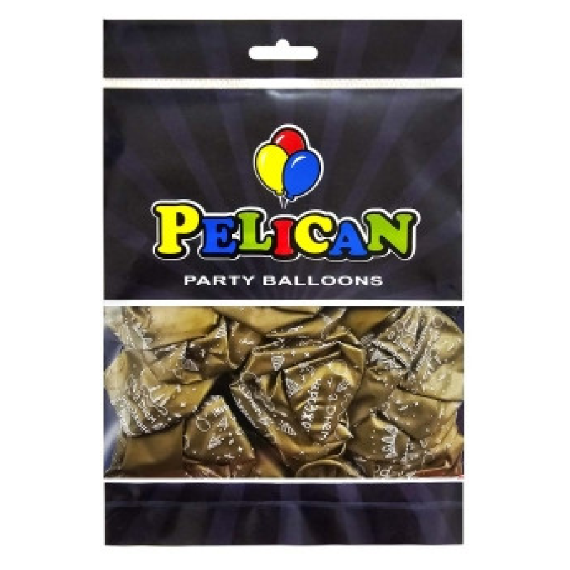 Кульки Pelican латексні 12“ (30 см) “З Днем народження, гірлянда“ хром золото 5-стр 50 шт 824053 KNZ