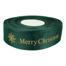 Стрічка репсова новорічна зелена 25 мм Merry Christmas, 25 ярд D14425 А3-249 KNZ
