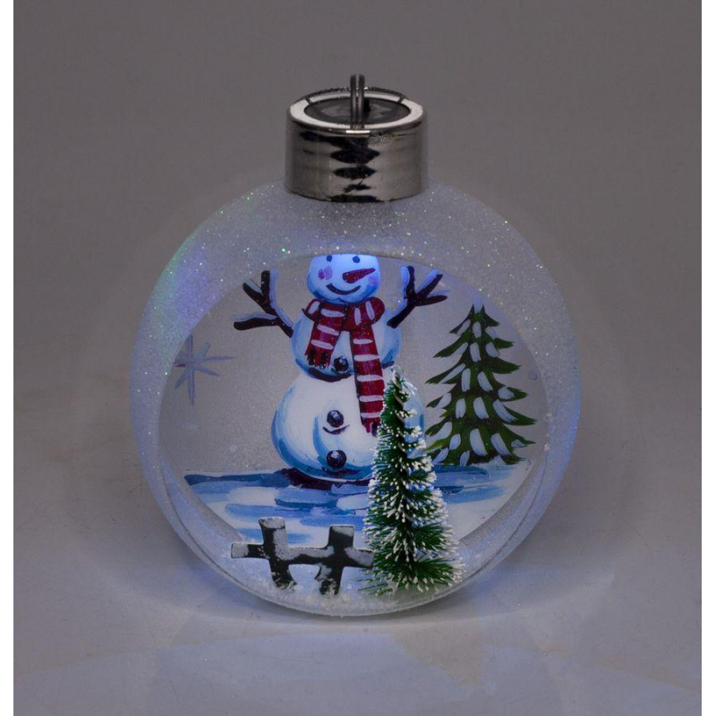 Ялинкова куля LED різним кольором 3D фігура “Сніговик“ 11 х 9,5 х 6,5см Білий Unison 9964 KNZ Ялинкова куля LED різним кольором 3D фігура “Сніговик“ 11 х 9,5 х 6,5см Білий Unison 9964 KNZ