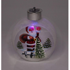 Ялинкова куля LED різним кольором 3D фігура “Дід Мороз у лісі“ 11,5 х 9,5 х 6,5см Білий Unison 9965 KNZ