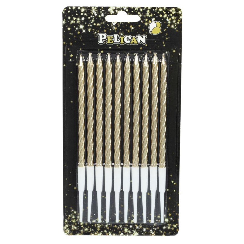 Набір свічок для торта “СПІРАЛЬНІ 14 см“, жовте золото 10шт / уп Золотий Pelican 868121 KNZ