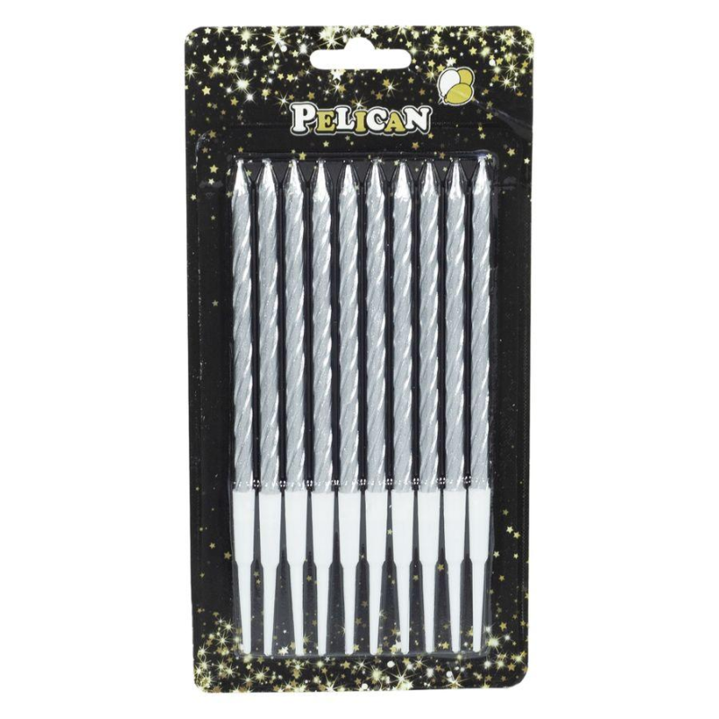 Набір свічок для торта “СПІРАЛЬНІ 14 см“, Срібло 10шт/уп Срібний Pelican 868122 KNZ