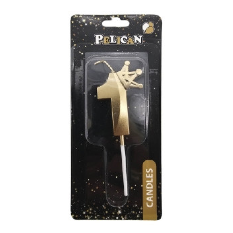 Свічка-цифра 3D з короною “1“ золото 6см 863101 KNZ