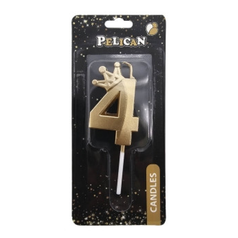 Свічка-цифра 3D з короною “4“ золото 6см 863104 KNZ