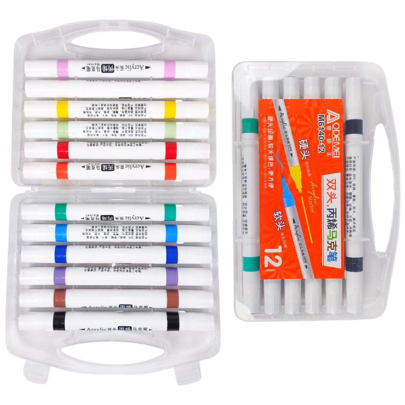 Набір акрилових скетчмакерів двосторонніх Aodemei м“який+твердий 12шт 6140-12M KNZ