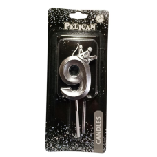 Свічка-цифра з блискітками “9“ срібло 5см 863319 KNZ