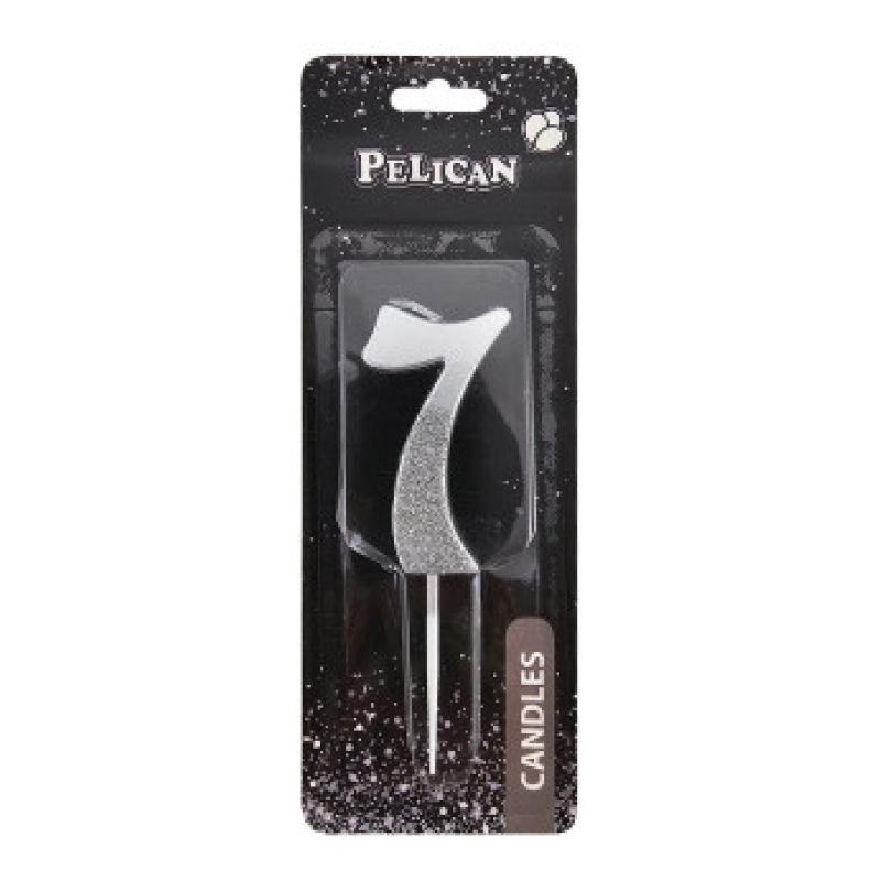 Свічка-цифра з блискітками “7“ срібло 5см 863317 KNZ