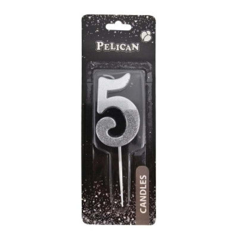 Свічка-цифра з блискітками “5“ срібло 5см 863315 KNZ