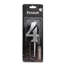 Свічка-цифра з блискітками “4“ срібло 5см 863314 KNZ