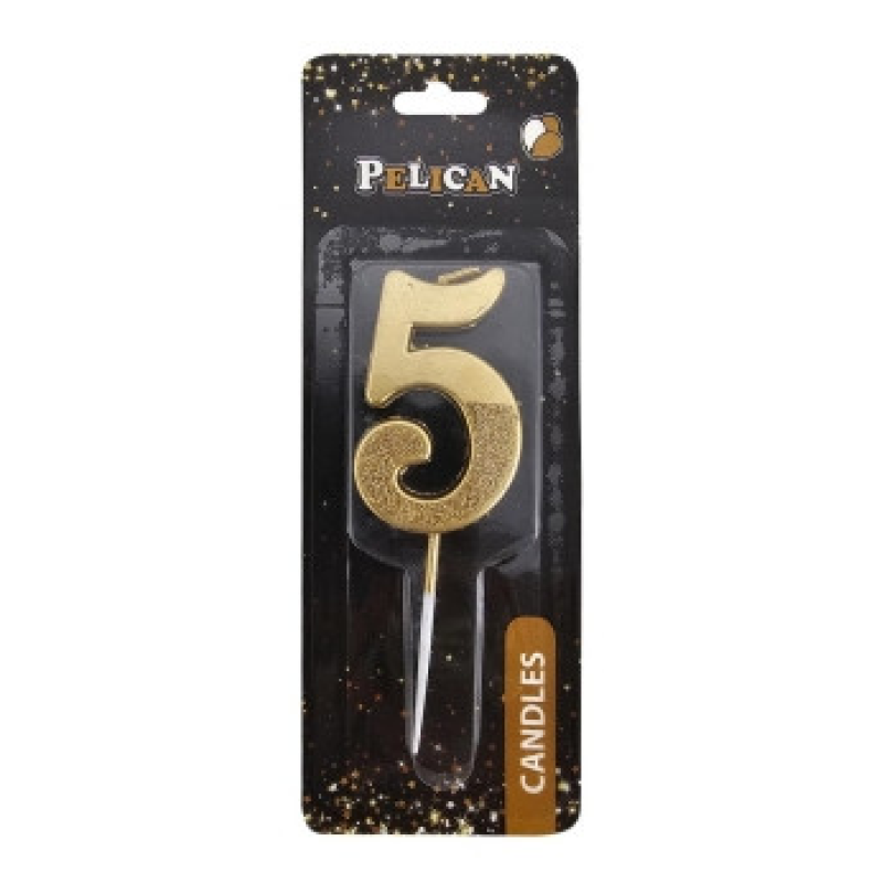 Свічка-цифра з блискітками “5“ золото 5см 863305 KNZ