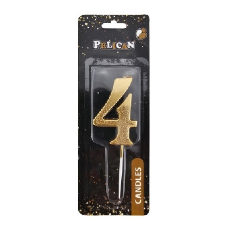 Свічка-цифра з блискітками “4“ золото 5см 863304 KNZ