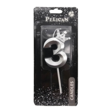 Свічка-цифра 3D з короною “3“ срібло 6см 863113 KNZ