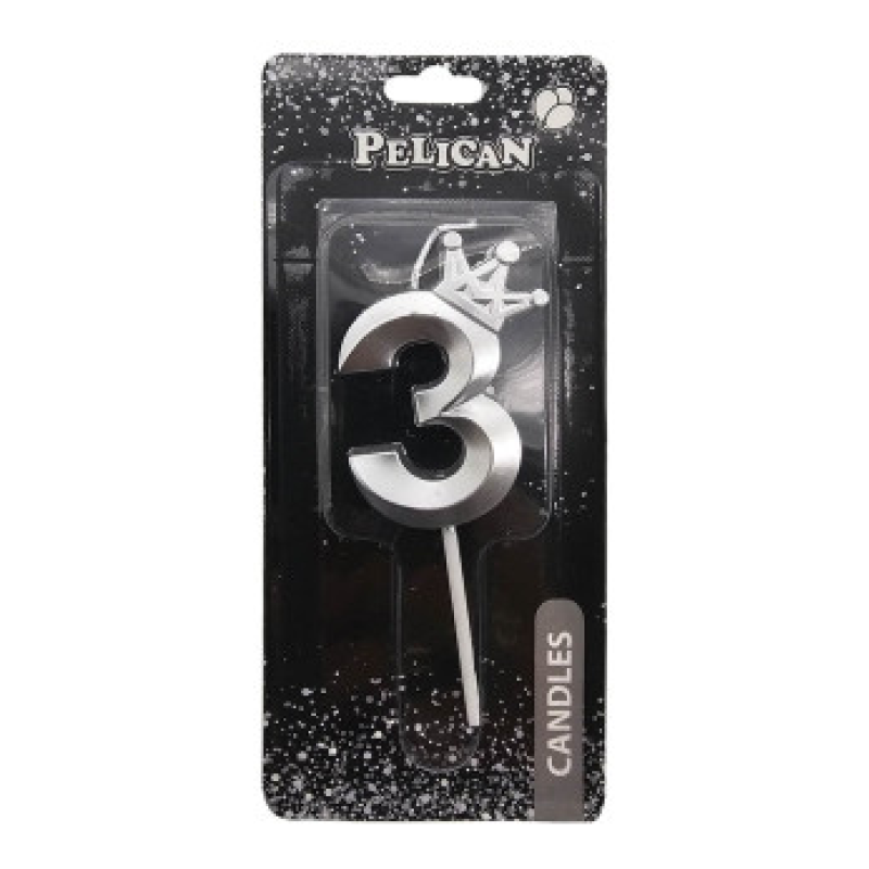 Свічка-цифра 3D з короною “3“ срібло 6см 863113 KNZ