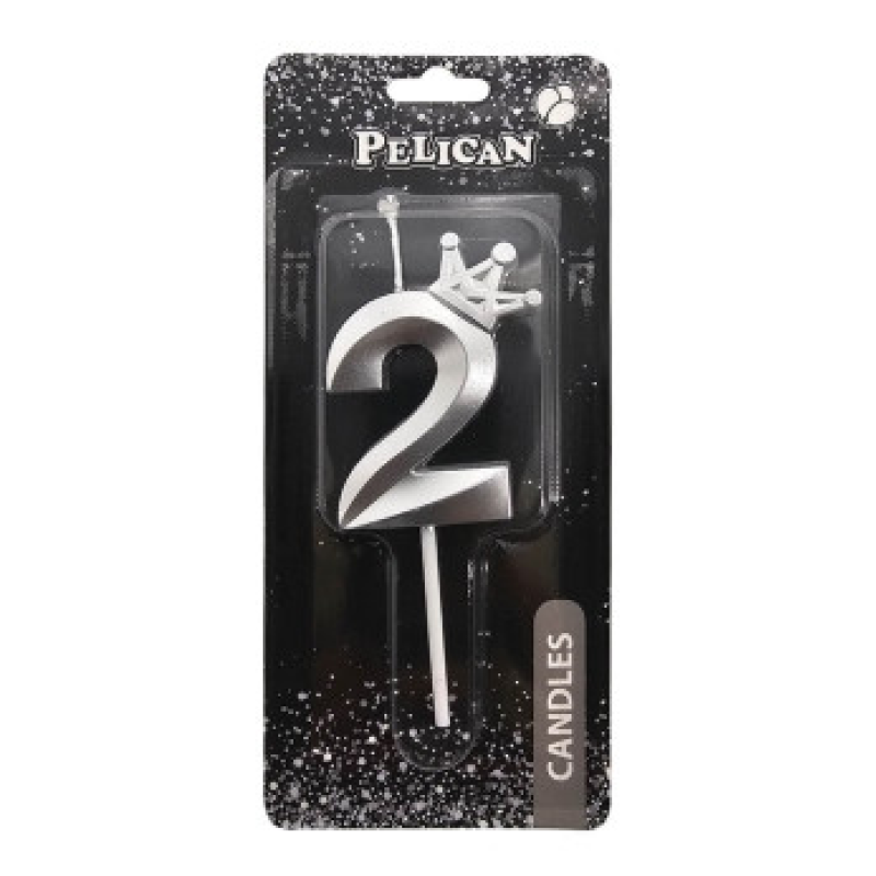 Свічка-цифра 3D з короною “2“ срібло 6см 863112 KNZ