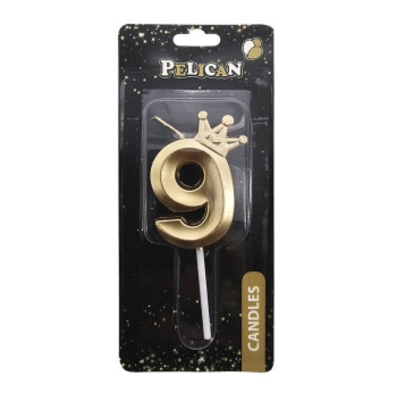 Свічка-цифра 3D з короною “9“ золото 6см 863109 KNZ