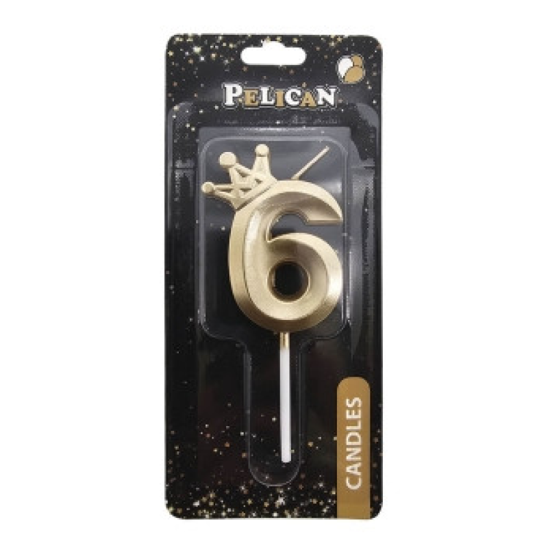 Свічка-цифра 3D з короною “6“ золото 6см 863106 KNZ