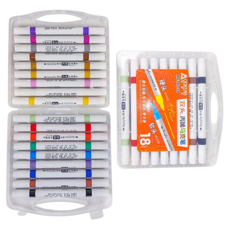 Набір акрилових скетчмакерів двосторонніх Aodemei м“який+твердий 18шт 6140-18M KNZ Набір акрилових скетчмакерів двосторонніх Aodemei м“який+твердий 18шт 6140-18M KNZ