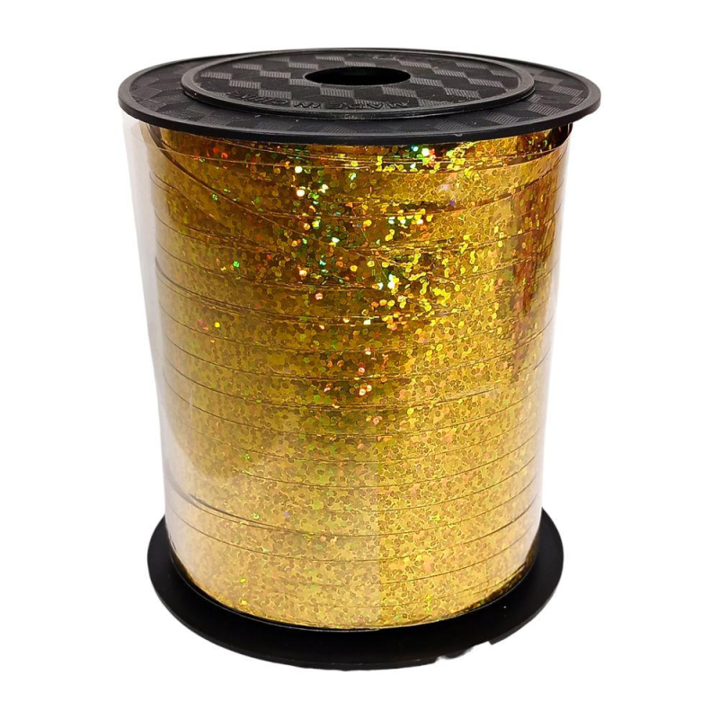 Стрічка золота голограма для букетів, подарунків, куль - 0,5см, 250yard LP05150-1 KNZ