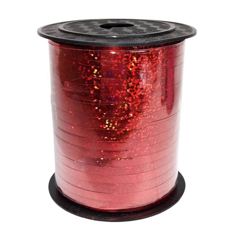 Стрічка червона голограма для букетів, подарунків, куль - 0,5см, 250yard LP05150-4 KNZ