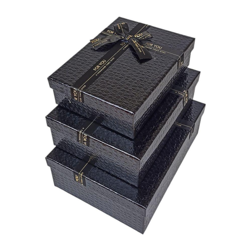 Набір коробок 3 шт прямокутні 29 х 21 х 10см Крокодил 10235-black KNZ Набір коробок 3 шт прямокутні 29 х 21 х 10см Крокодил 10235-black KNZ