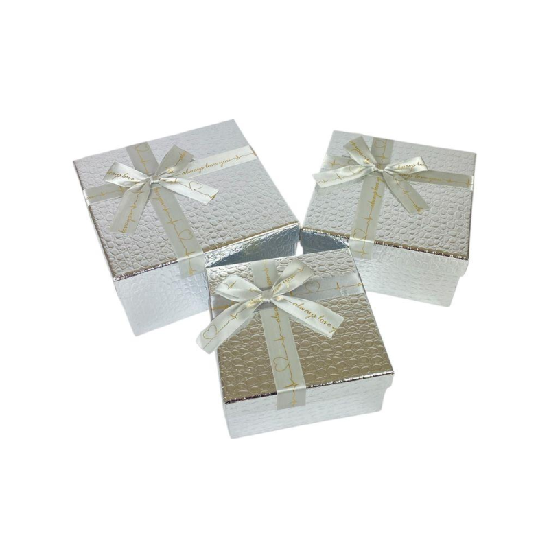 Набір коробок 3 шт квадратні, 19 х 19 х 9,5 см Крокодил (10233-silver) KNZ Набір коробок 3 шт квадратні, 19 х 19 х 9,5 см Крокодил (10233-silver) KNZ