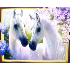 Алмазна мозаїка 5D за номерами 40*50 см “Пара білих коней“ карт уп (Полотно на раме камни) (30517) KNZ