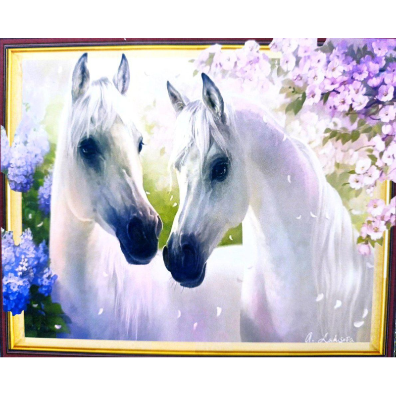 Алмазна мозаїка 5D за номерами 40*50 см “Пара білих коней“ карт уп (Полотно на раме камни) (30517) KNZ