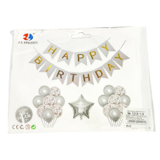 Набір куль із розтяжкою Happy birthday і зірки, срібло (1210-1-S) KNZ