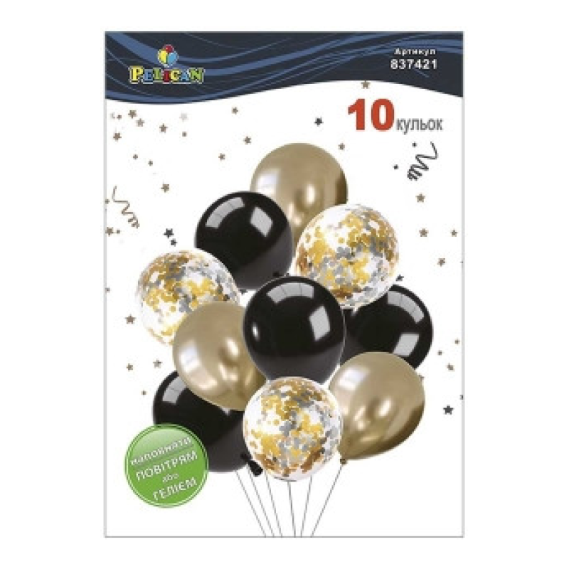 Набір з 10 латексних кульок “Чорне мерехтіння“ хром, Pelican (837421) KNZ Набір з 10 латексних кульок “Чорне мерехтіння“ хром, Pelican (837421) KNZ