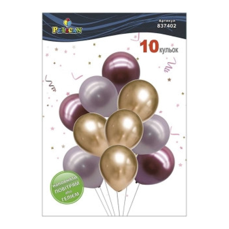 Набір з 10 латексних кульок “Рожевий блиск“ хром, Pelican (837402) KNZ Набір з 10 латексних кульок “Рожевий блиск“ хром, Pelican (837402) KNZ