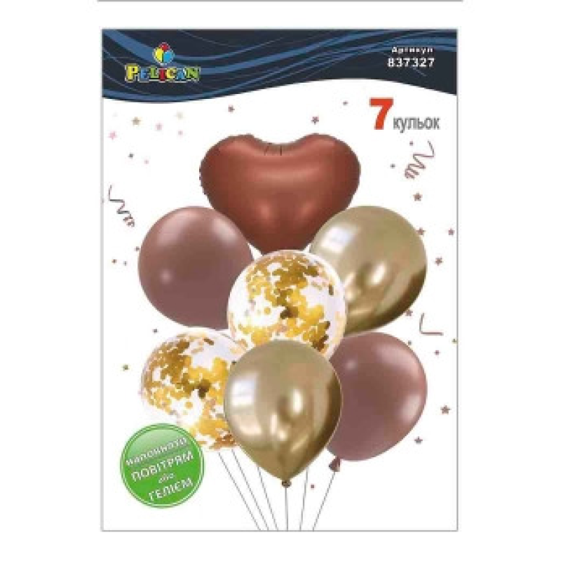 Набір із 7 кульок “Серце, коричнево-золотий мікс із хромом“ Pelican (837327) KNZ