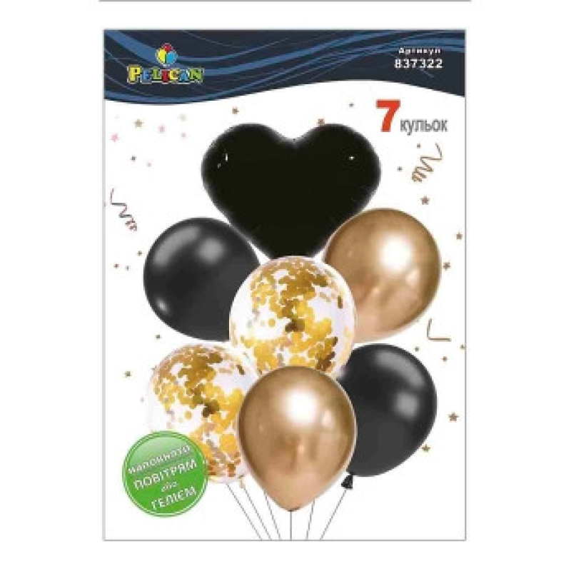 Набір із 7 куль “Серце, чорно-золотий мікс“ Pelican (837322) KNZ