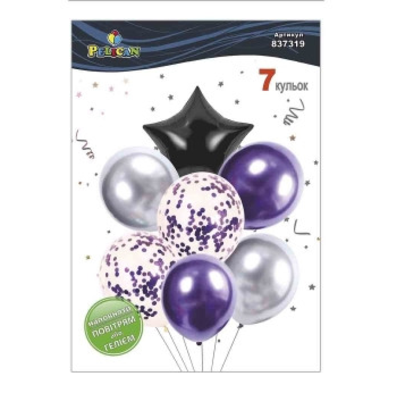 Набір із 7 кульок “Зірка, срібно-фіолетовий мікс із хромом“ Pelican (837319) KNZ