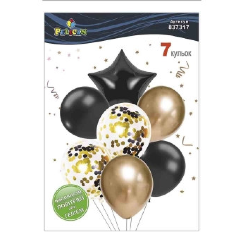 Набір із 7 кульок “Зірка, чорний мікс із золотом“ Pelican (837317) KNZ
